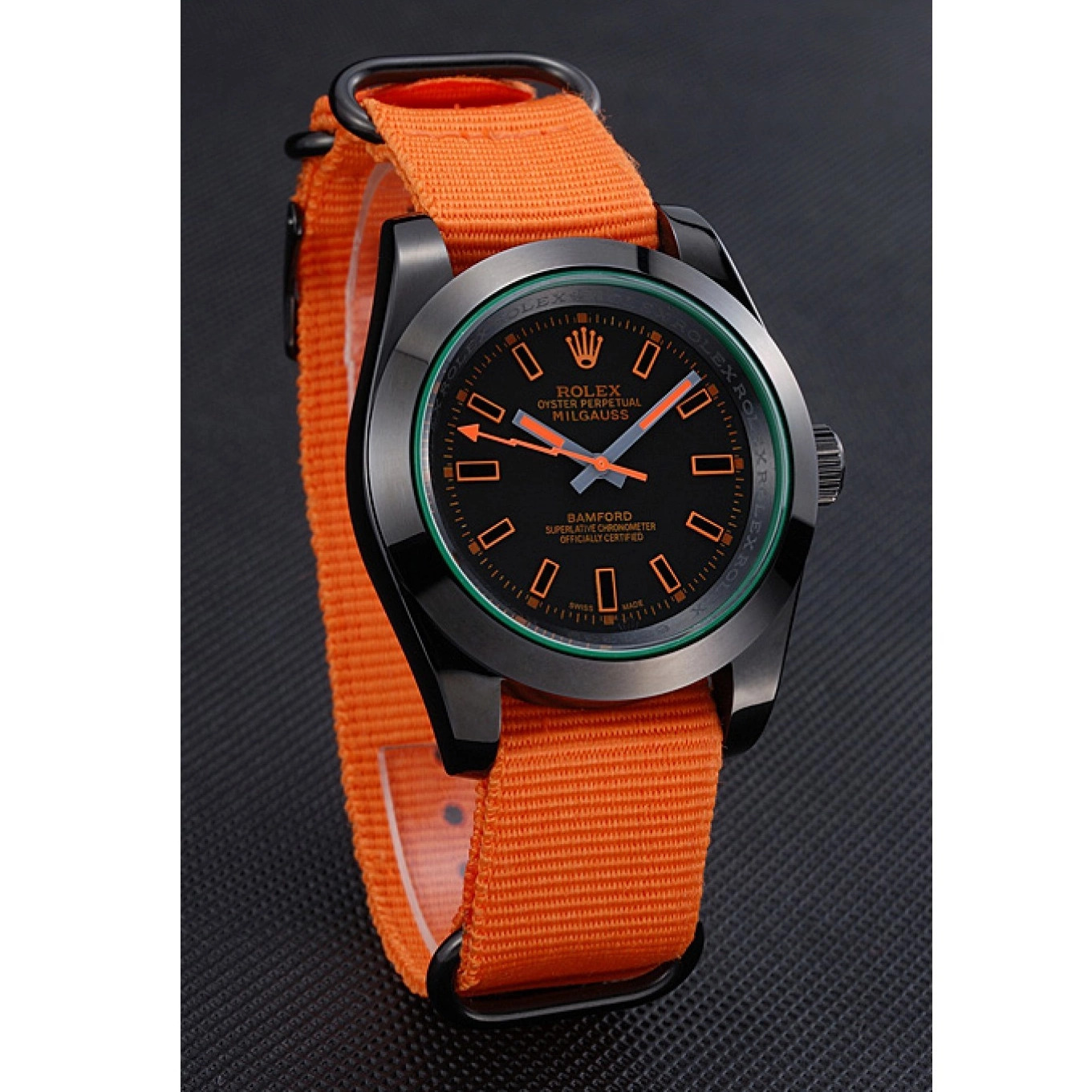Aaa replica watch Milgauss Strap Rolex Bamford Orange Nylon 622003 0514